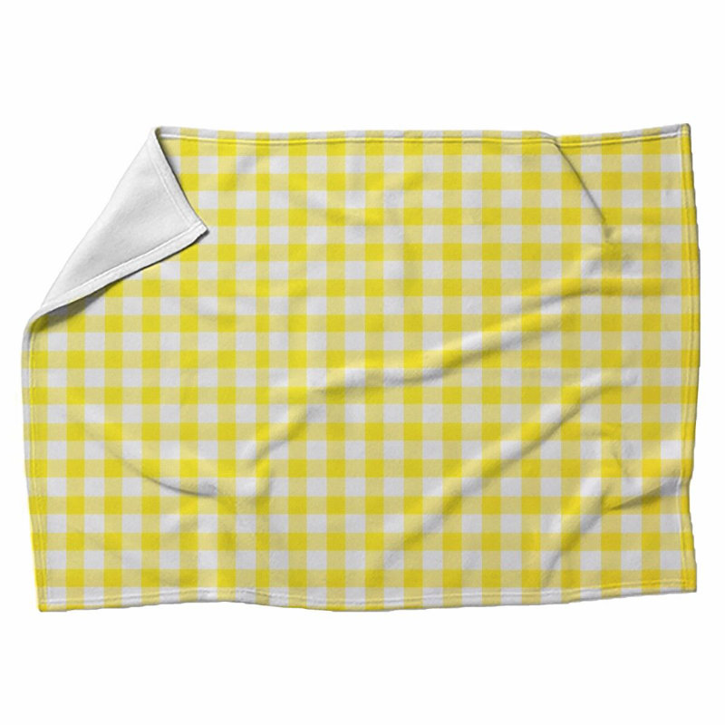 Machine Printed Throw Blanket, Jeté, Blanc / jaune, Guingan