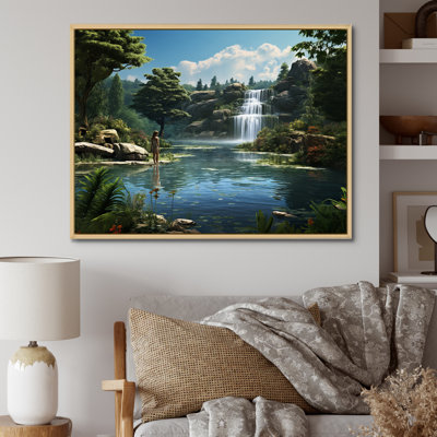 " Woman Bathing Paradise Blue Lake Waterfalls "