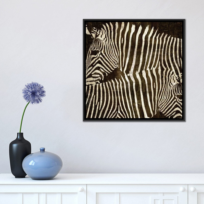 « zèbres », reproduction d’art sur toile, H 18 po x l 18 po x P 1,5 po, Toile avec cadre noir, Pas de tapis