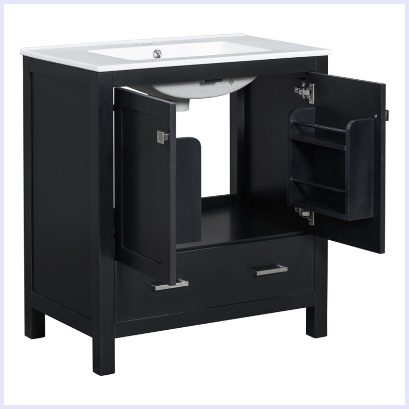 Meuble-lavabo moderne avec lavabo simple et tiroir, Noir