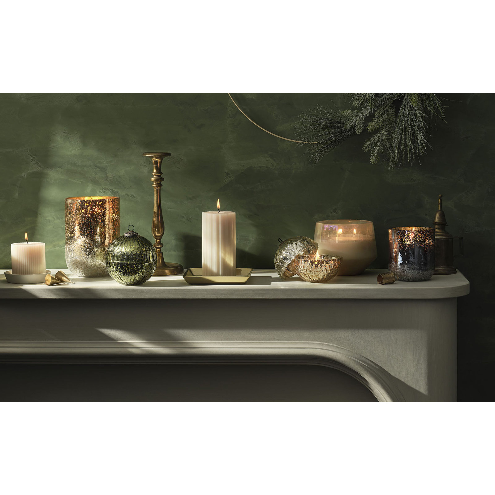 Noble Holiday Balsam & Cedar Candle, Green Mercury Ornament