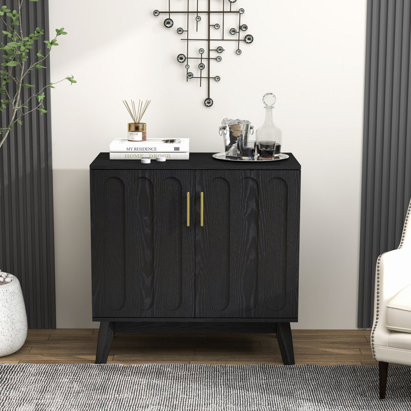 Modern Fluted Sideboard Cabinet With Adjustable Shelves & Solid Wood Legs, Buffet Cabinet With Storage, Walnut Storage Cabinet For Living Room, Entryway, Hallway, Dining Room, Kitchen