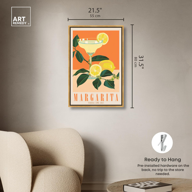 «Classy Margarita», affiche sur toile Boho, art mural coloré par Art Remedy, Cadre doré, H 16 po x l 11 po