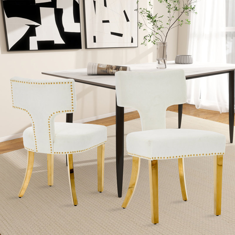 Ensemble de 2 chaises d'appoint rembourrées Modern, Beige, Doré
