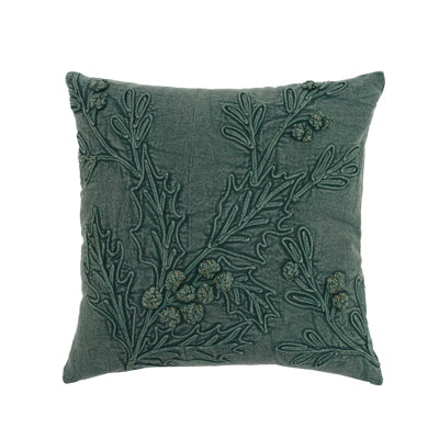 Coussin de Noël vert feuillage botanique avec cônes 18 po x 18 po