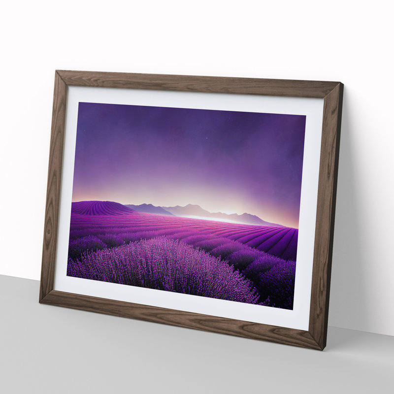 Sparkling Lavender Flower Field - Framed Print, 34cm H x 46cm W x 2cm D, Walnut