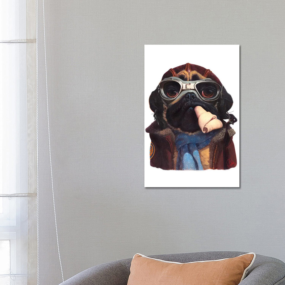 Aviator Pug by Thomas Fluharty - Wrapped Canvas Gallery-Wrapped Canvas Giclée