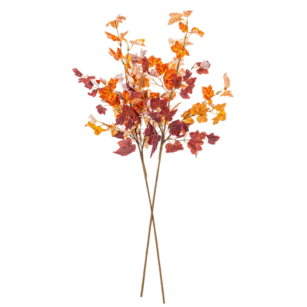 Primrue 34" Artificial Orange Fall Maple Leaf Spray, 2 per bag. Primrue