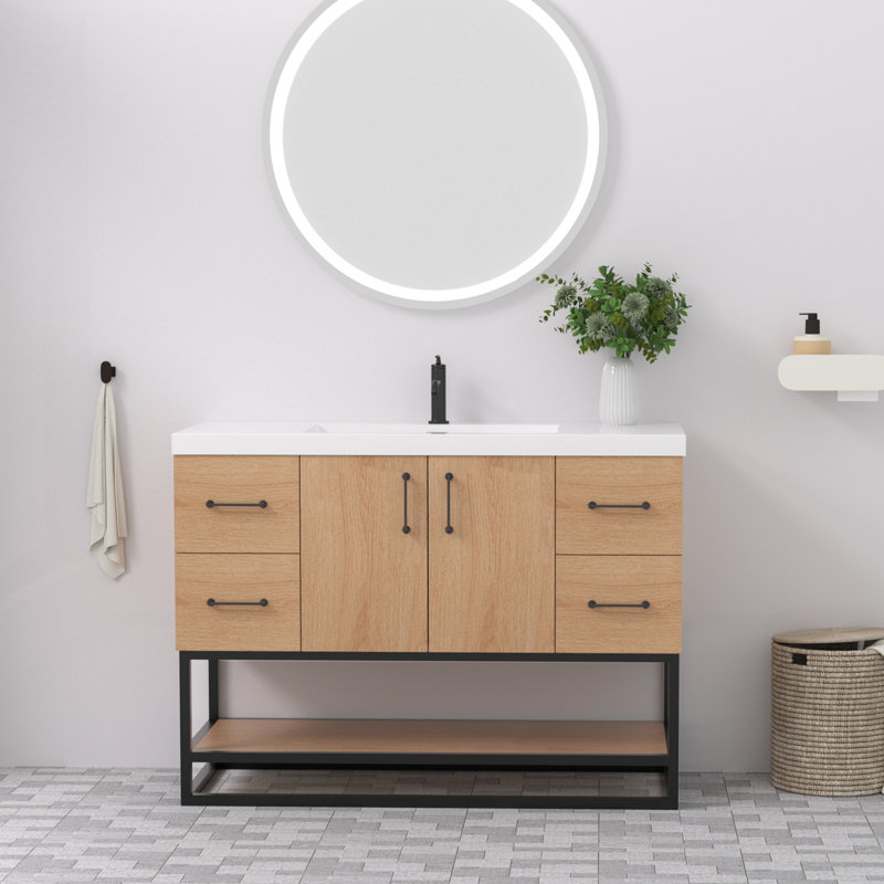 Meuble-lavabo simple autoportant 48 po avec comptoir en résine et structure en métal noir