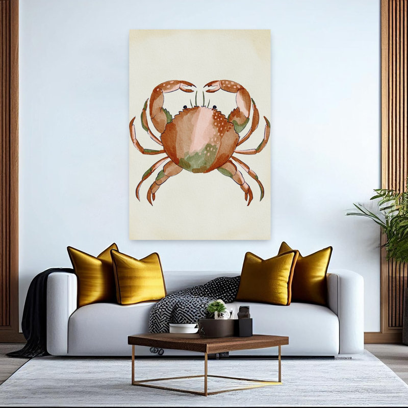 Aquarelle, crabe, coquillages, crabe