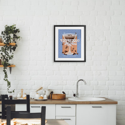 Retro Espresso Martini & Recipe Framed Print Under Glass, design by Courtney Morgenstern