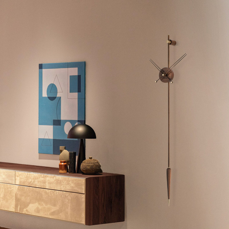 Punto Y Coma Wood Skeleton Wall Clock, Walnut/Polished Brass