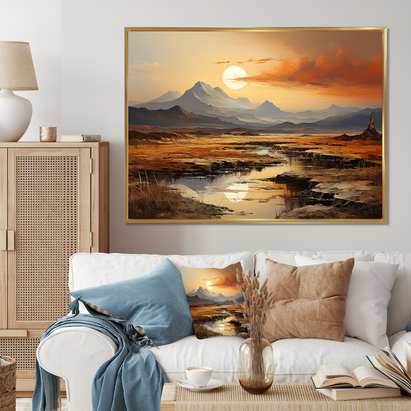 " Volcano Volcanic Vista ", Gold Floater Framed, 12" H x 20" W x 1" D