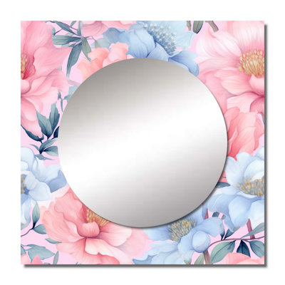 Pink And Blue Petunia On White I - Flowers Square Mirror For Wall Art Decor