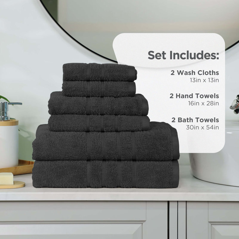 Martex Ultimate Solid 6 Piece Black Towel Set, Black