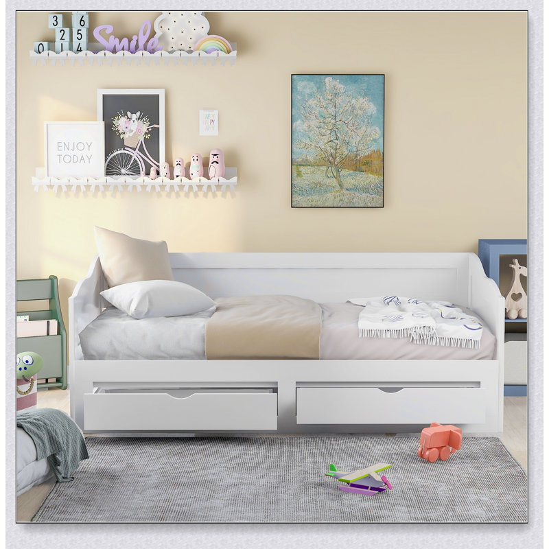 Wooden Daybed With Trundle Bed And Two Storage Drawers , Extendable Bed Daybed,Sofa Bed With Two Drawers, White