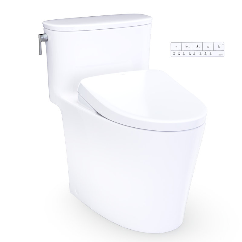 TOTO Aurora WASHLET+ S7 One-Piece Elongated 1.28 GPF Universal Height Toilet with CEFIONTECT, Cotton White - MW6864726CEFG#01