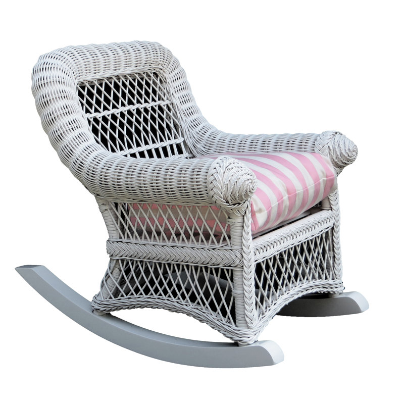 Kid's Rocking Chair with Cushion, White, Pink Stripe
