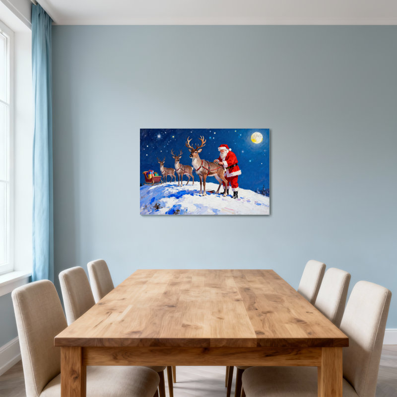 Père Noël de Noël avec renne et traîneau, H 16 po x l 24 po