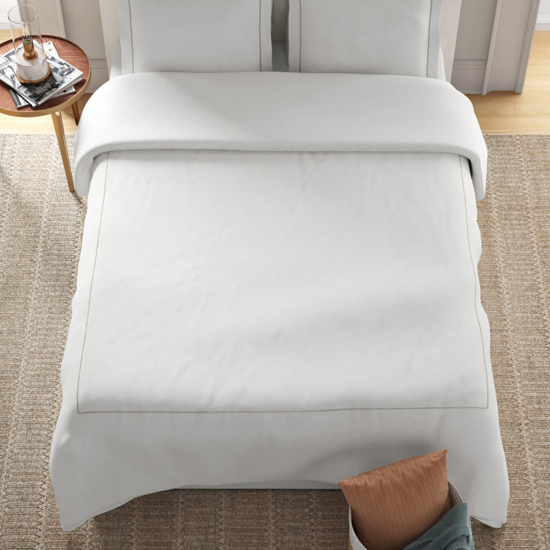 White and Linen Cotton Embroidered Dot Full/Queen Duvet Cover Set