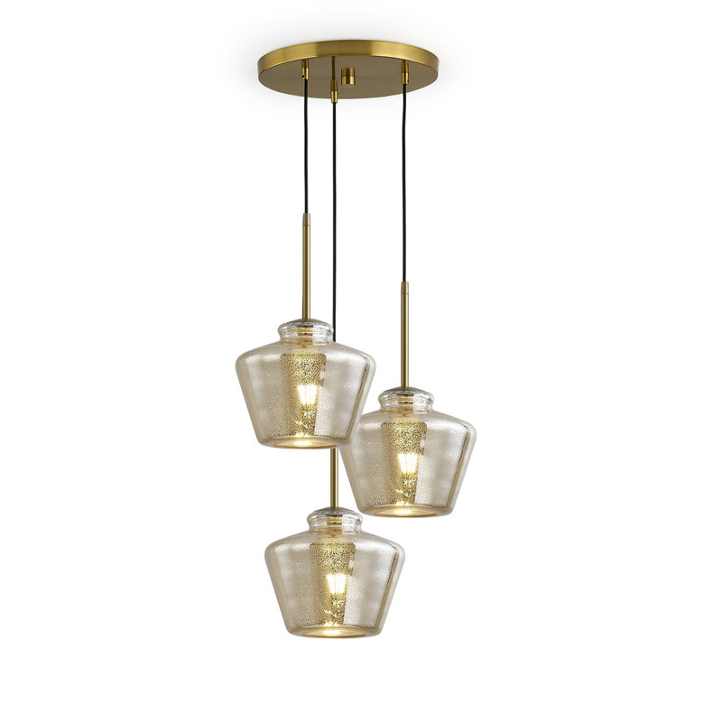 Luminaire suspendu à 3 lumières, Laiton brossé, Mercurisé