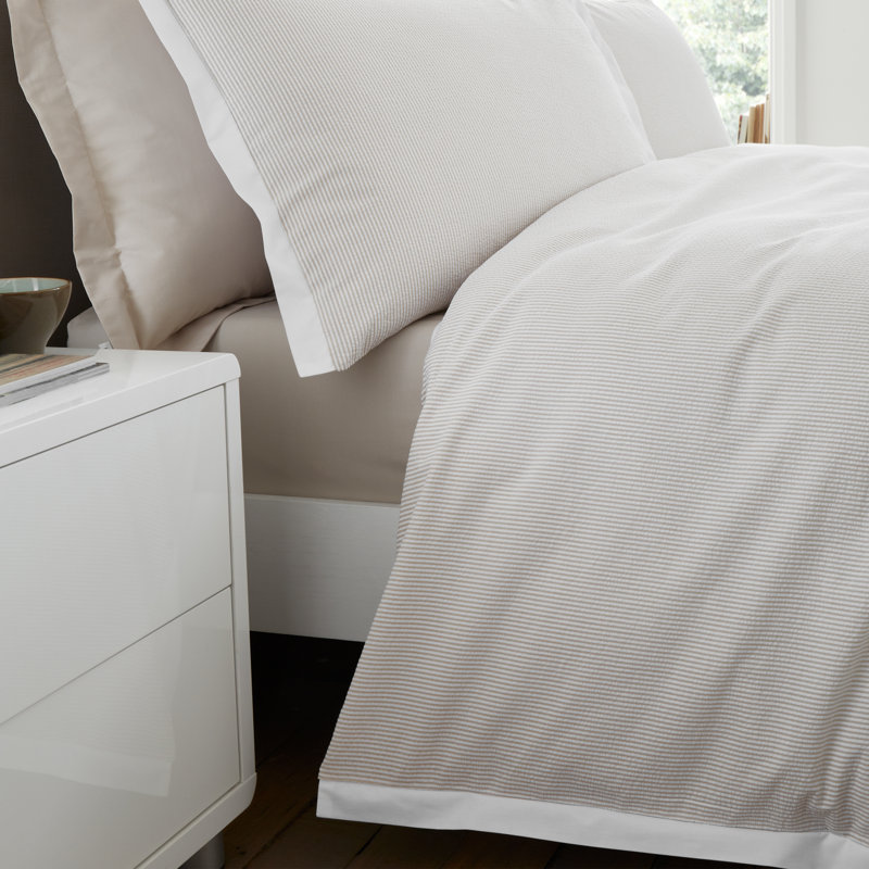 Seersucker Woven Stripe 180 Thread Count Cotton Duvet Cover Set, Single, Natural