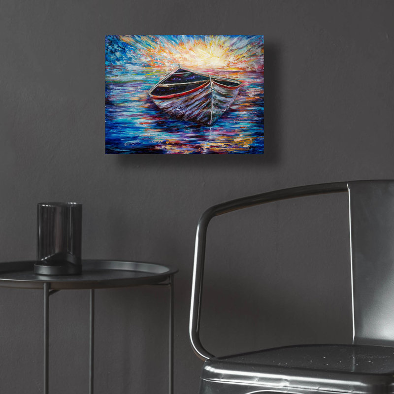 «Wooden Boat At Sunrise» par Lena Owens, H 12 po x l 16 po x P 0,13 po