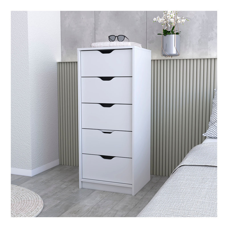 Commode 5 tiroirs Dillon, commode haute Dillon, White