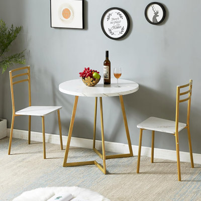 Round Kitchen Table With 2 Upholstered Chairs 3Piece Wood Dinette Sets With Steel Frame For Breakfast Nook Dining Room And Small Space Brown in