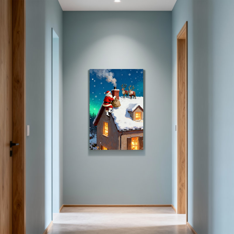 Toit de Noël avec rennes et cheminée, H 18 po x l 12 po