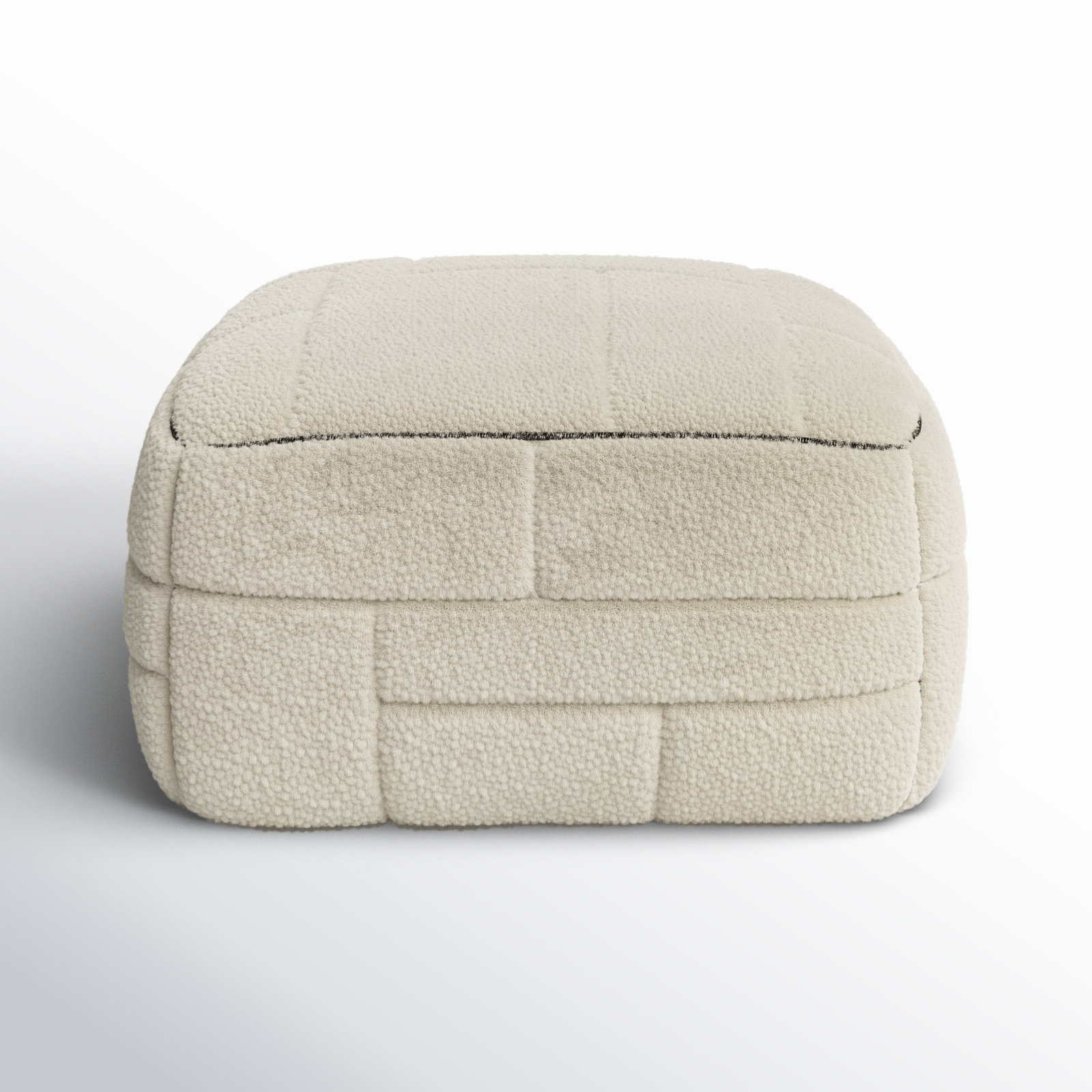 Tuberose Upholstered Pouf, Off White Wool/Polyester Blend