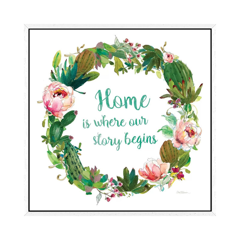 Home Cactus Wreath by Carol Robinson - Print on Canvas, 66.04 cm H x 66.04 cm W, White Framed