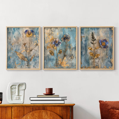 Floral Study  Series  XVII  -Set Of 3 Framed Giclee Prints -Ready to Hang