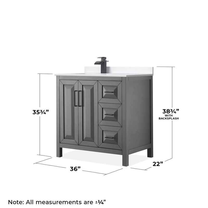 Daria 36'' W Single Vanity, White Cultured Marble, Matte Black, Dark Gray