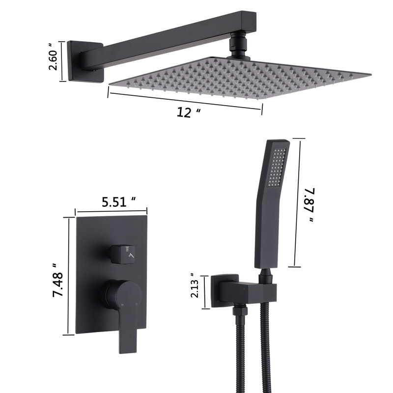 Ensemble de douche à effet pluie Chastin, Noir mat