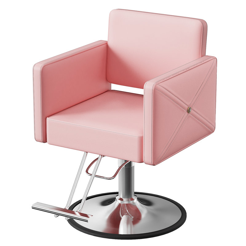  Hydraulic Salon Chair for Hair Stylist, PU Leather Styling Chair with 360° Rotation, Adjustable Height, Pink