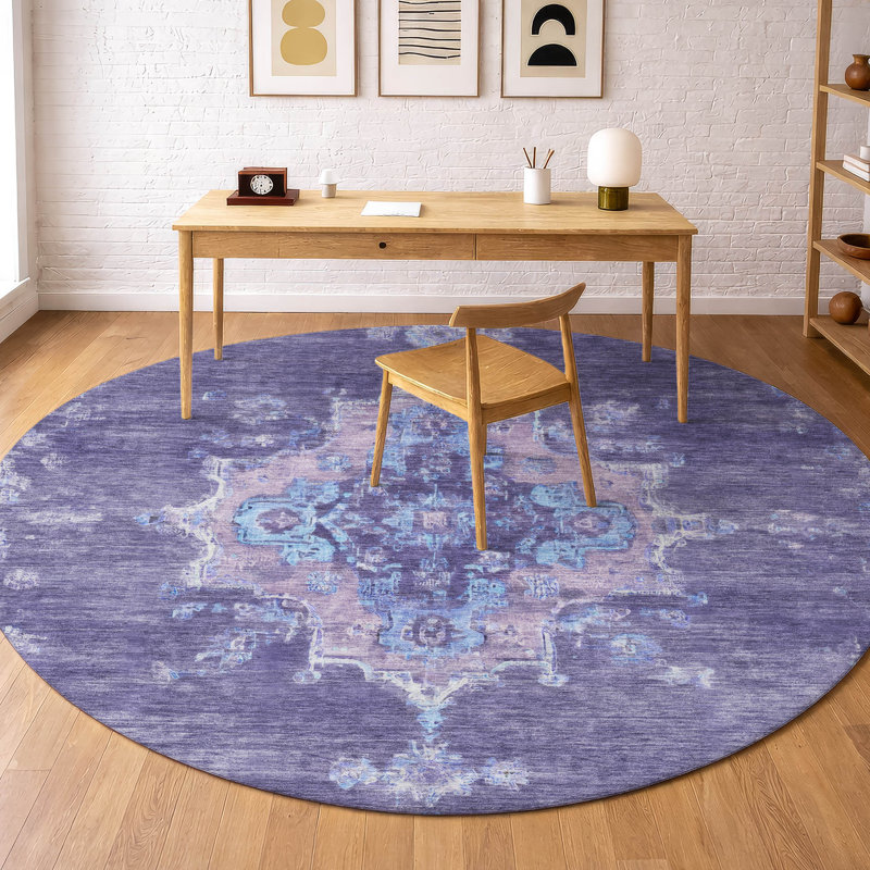 Premium Machine Washable Mayfield AMF2321 Global Rug, 8' Round, Purple