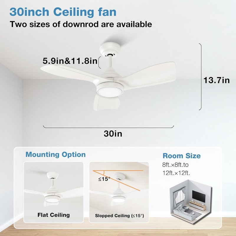Ventilateurs de plafond d'intérieur avec lumières et télécommande, moteur CC réversible à 6 vitesses, lumière DEL à intensité variable de 3 couleurs, minuterie, 5 pales