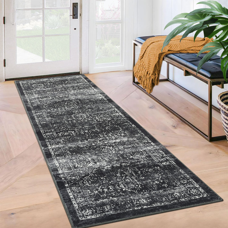 Oriental Machine Washable Rug with Rubber Backing for Living Room Non-Slip Dining Room Rug Easy-Cleaning Floor Carpet for Bedroom Playroom