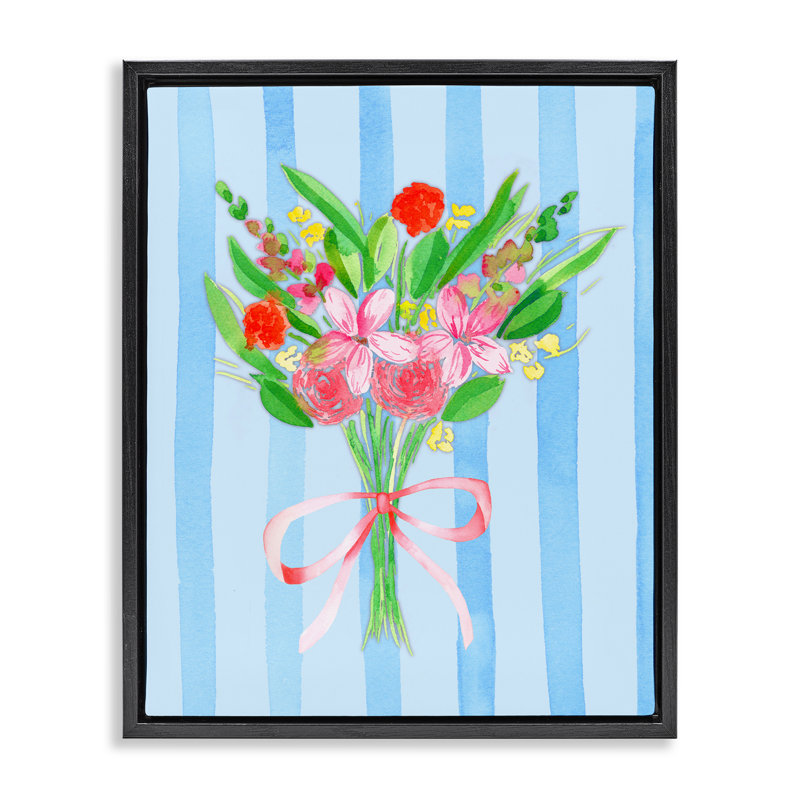 Cadre flottant bleu Bouquet et arc, design par Nina Jacobs, H 31 po x l 25 po, Cadre flottant noir de jais