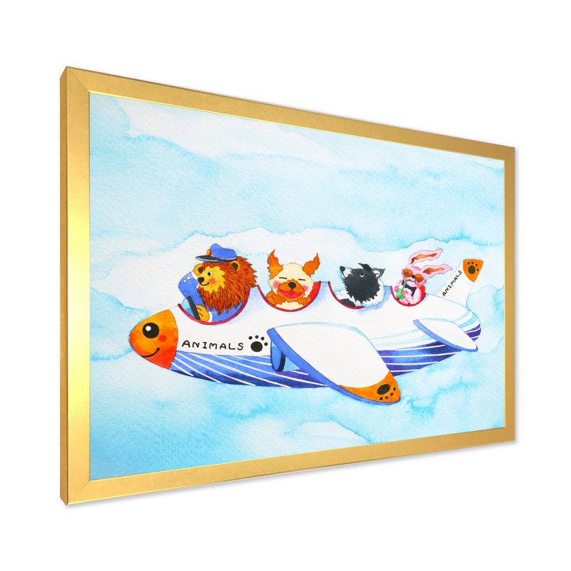 Dessin d'animaux drôles d'animaux sur toile, H 8 po x l 12 po x P 1 po, Cadre doré à coins fermés