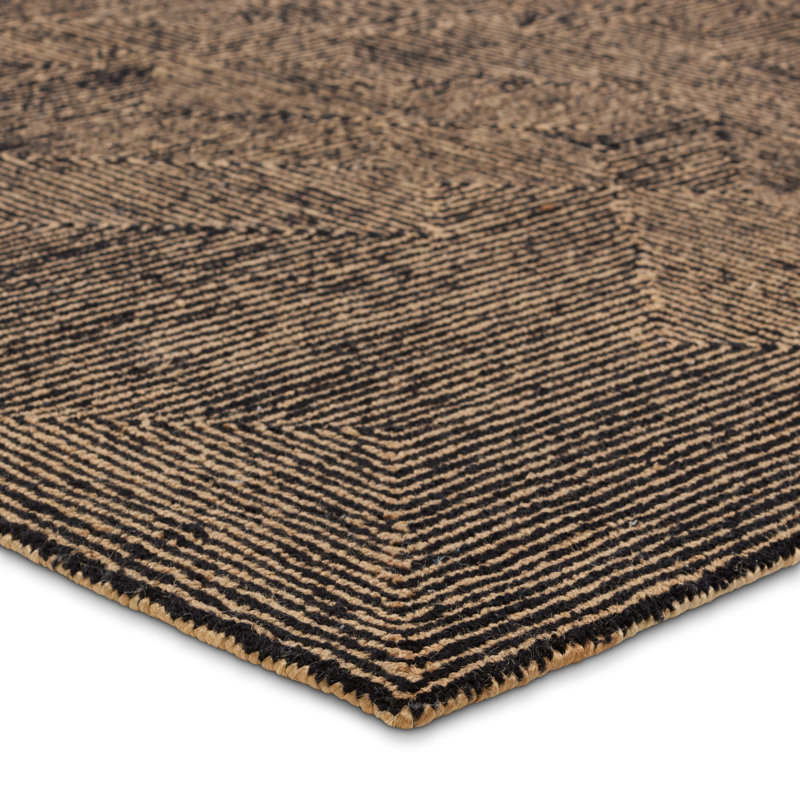 Abstract Area Rug in Tan/Black, Rectangle 10' x 14'