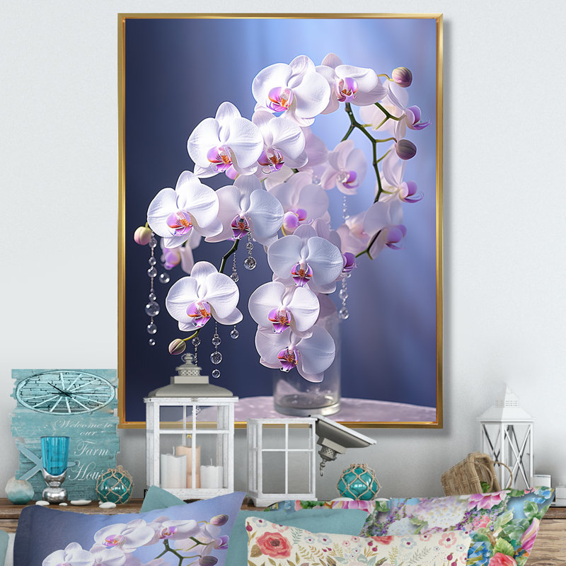 Orchidées mauves élégance II - imprimé, H 32 po x l 24 po x P 1 po, Cadre flottant doré