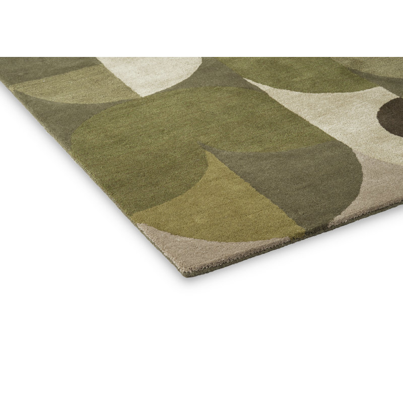 Decor Hand Tufted Wool Geometric Area Rug in Green, Rectangle 9' x 12'
