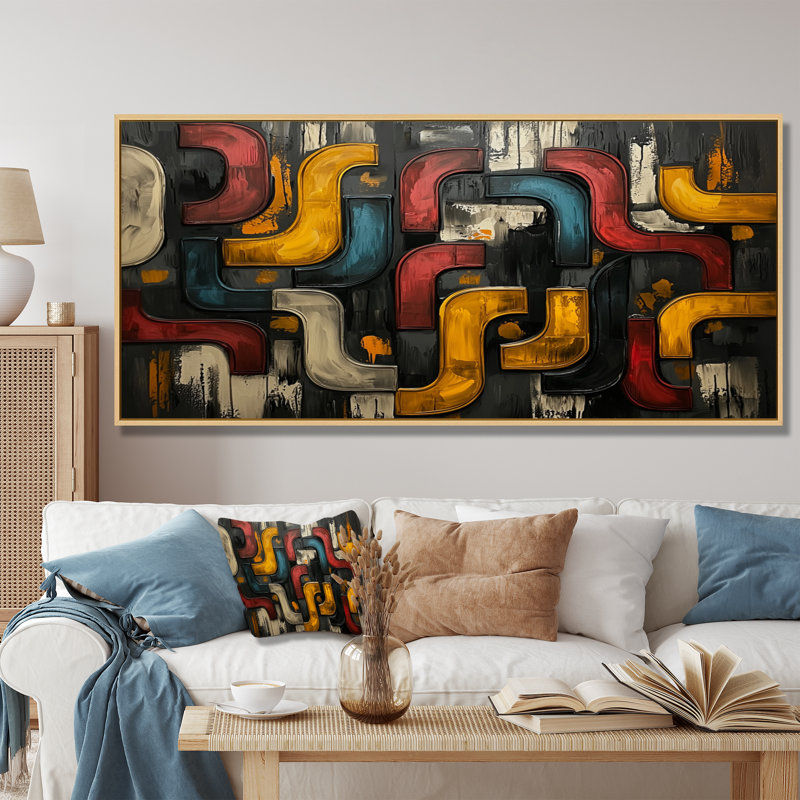 Okeima - Abstract Large Wall Art, H 28 po x l 60 po, Cadre flottant, Crème, crème