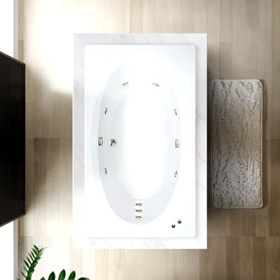 72" L x 42" W Drop In Whirlpool Acrylic Bathtub with Center Drain in White