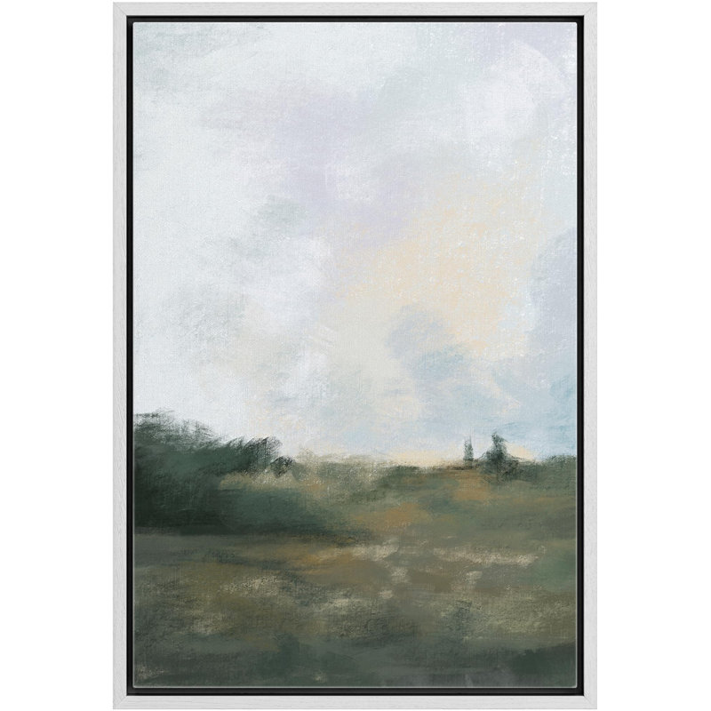 «Dark Green Pastel Landscape Abstract Minimalisme Contemporary Nordic Neutral», impression sur toile, Cadre flottant blanc