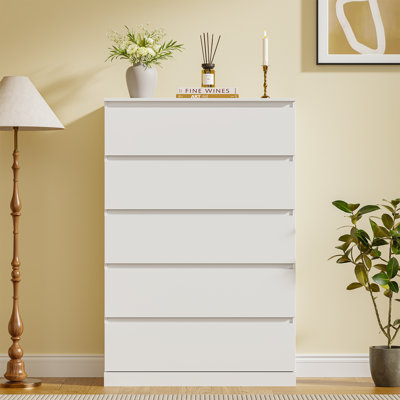 5-Drawer Wood Dresser with Hidden Compartment, Tall Storage Chest with Anti-Tip Safety
