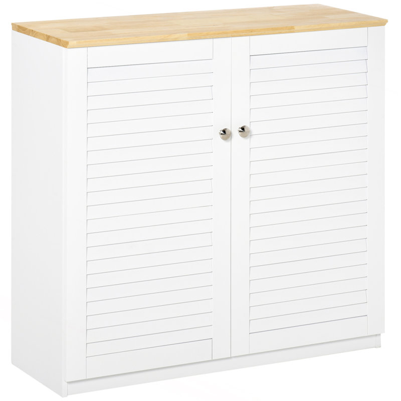 Buffet, armoire de cuisine, armoire à café avec portes à persiennes doubles et tablette réglable pour le salon, couloir, blanc