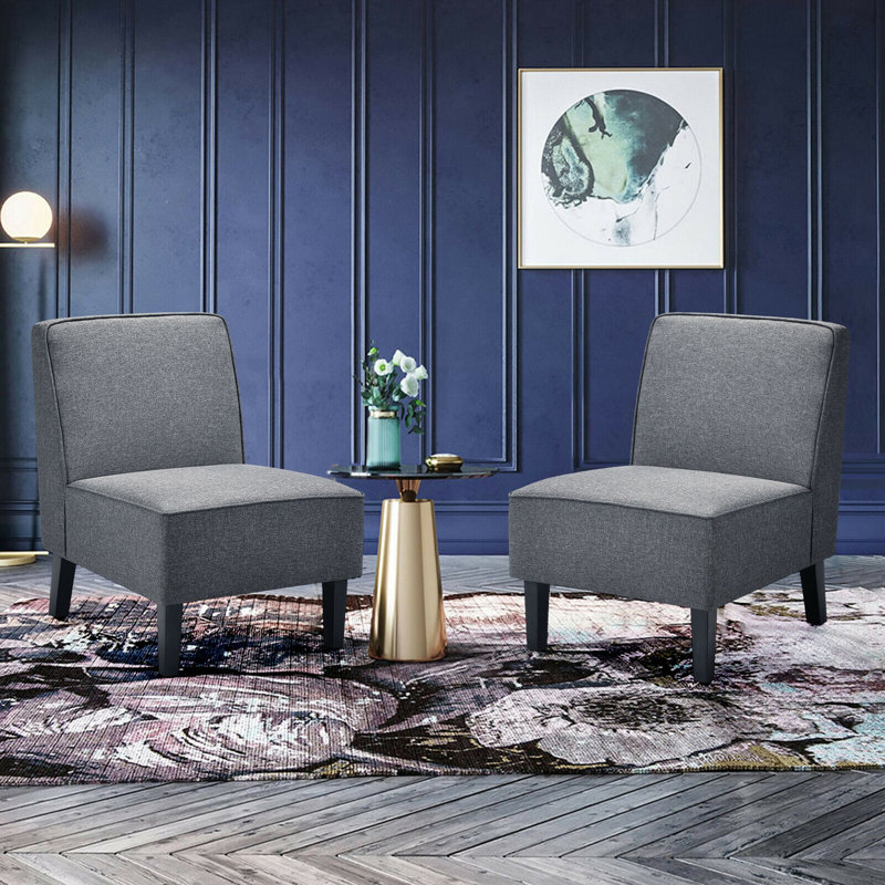 Latitude Run® Set Of 2 Armless Accent Chair Fabric Single Sofa W/rubber Wood Legs Grey, Gray